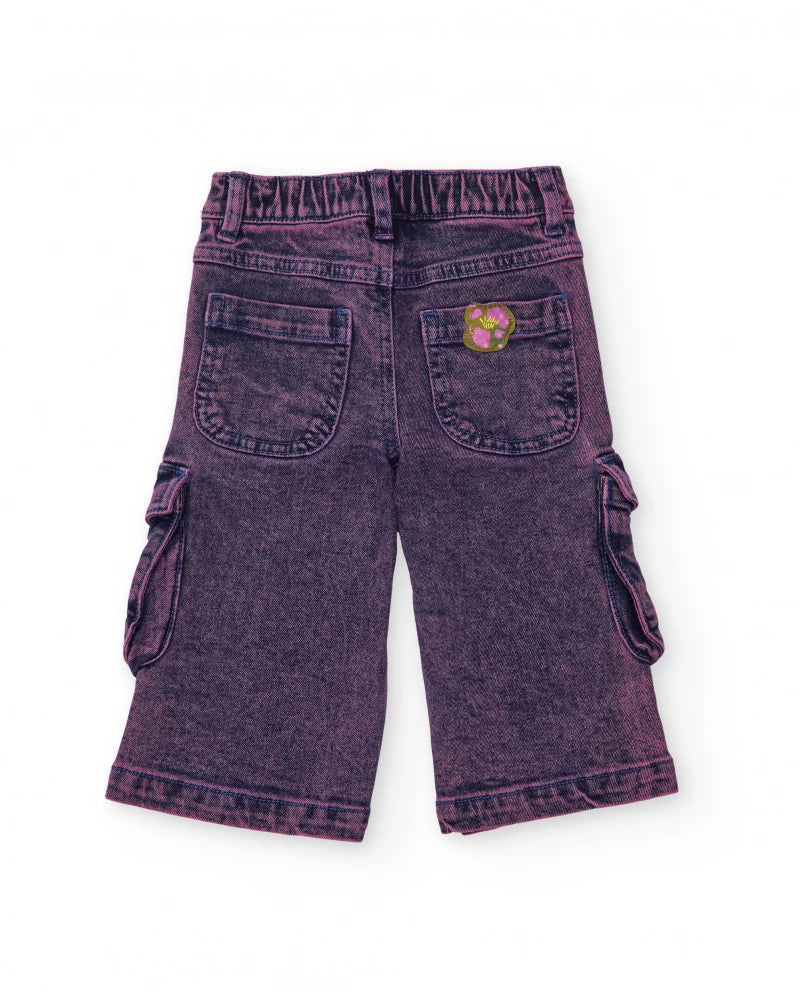 Pantaloni cargo in denim viola per bambina
