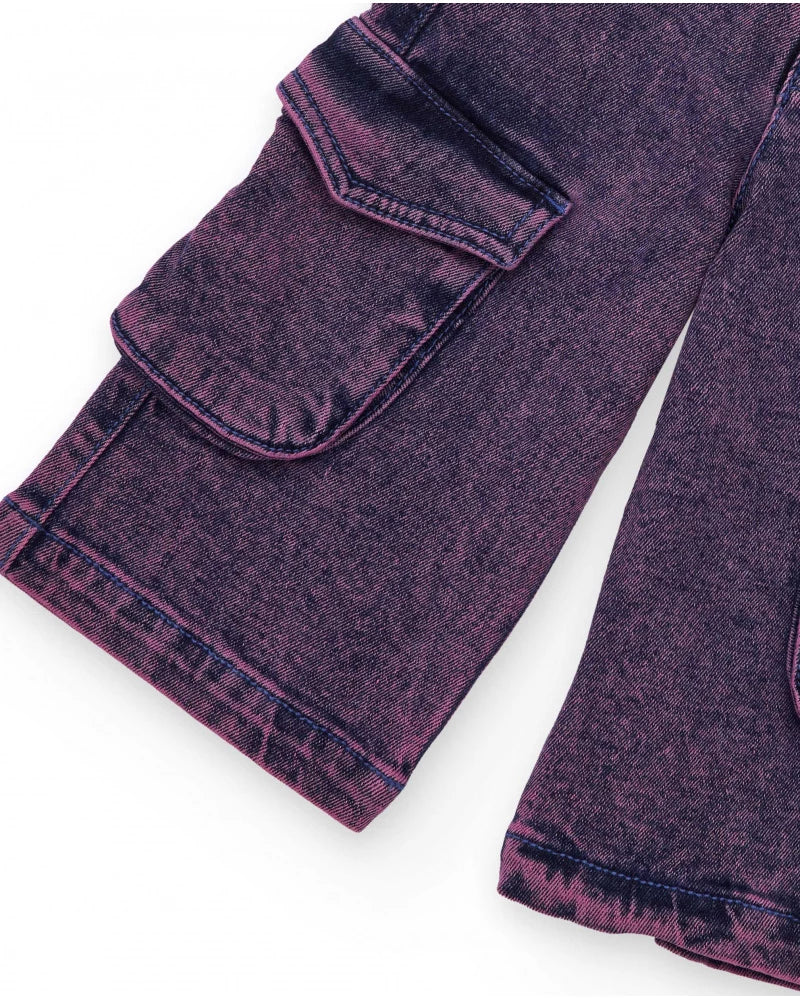 Pantaloni cargo in denim viola per bambina