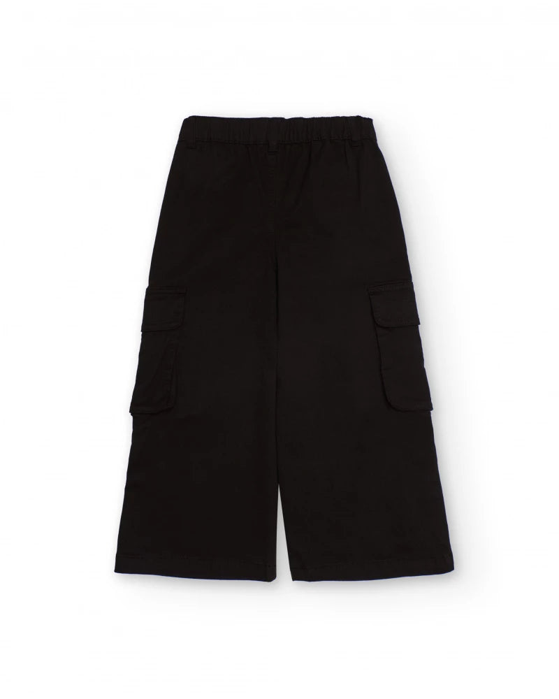 Pantaloni cargo larghi neri con occhielli decorativi per bambina