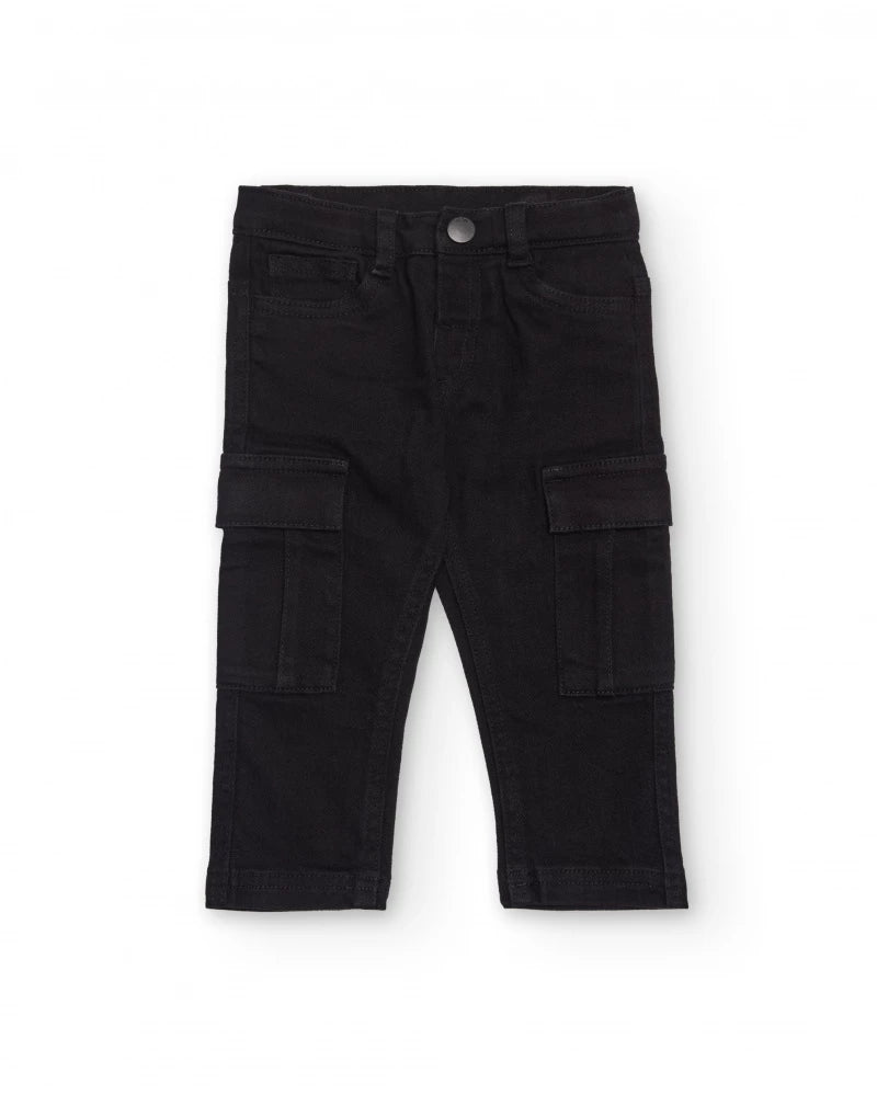 Pantaloni cargo per bambino neri con tasche laterali