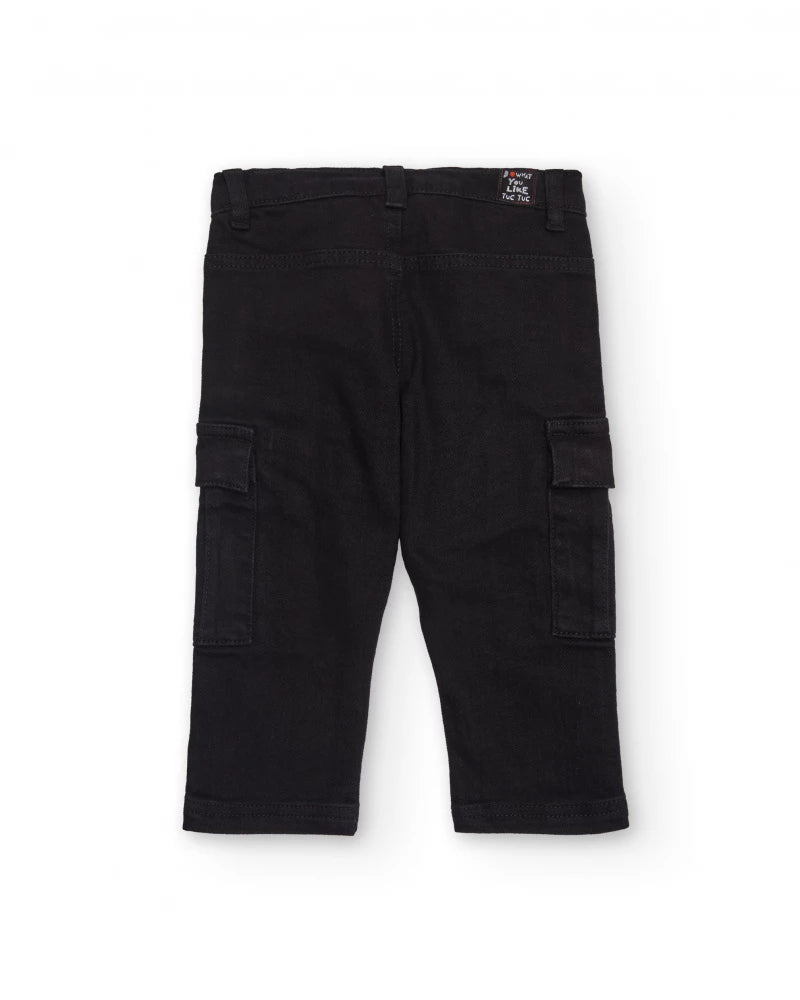 Pantaloni cargo per bambino neri con tasche laterali
