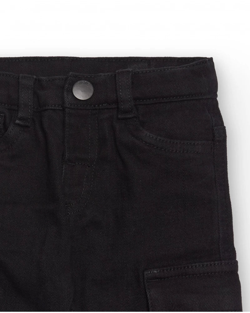 Pantaloni cargo per bambino neri con tasche laterali