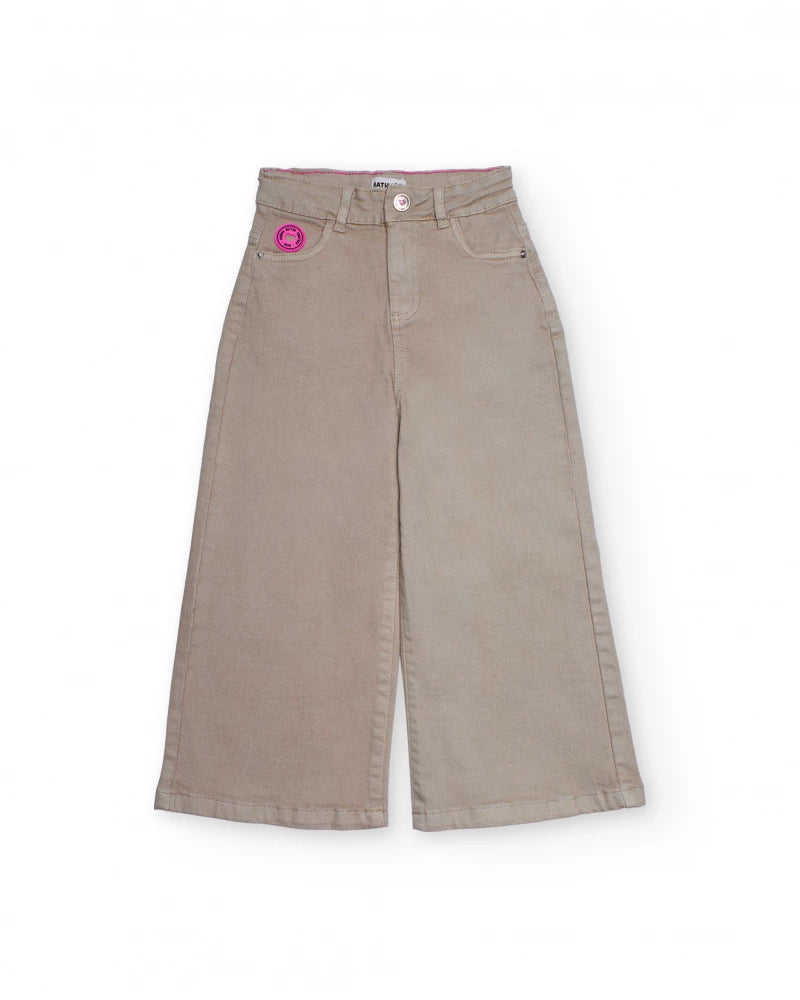 Pantaloni  beige da ragazza a gamba larga