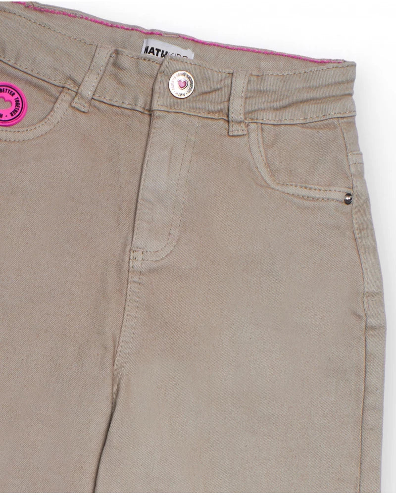 Pantaloni  beige da ragazza a gamba larga