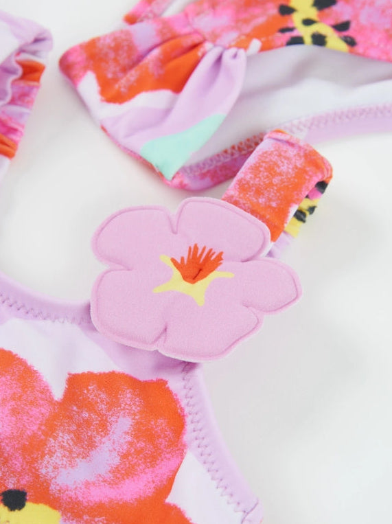 Bikini da bambina in maglia con applicazione a fiore