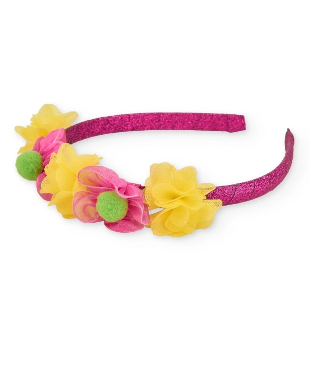 Cerchietto da bambina in tessuto liscio con decorazioni floreali