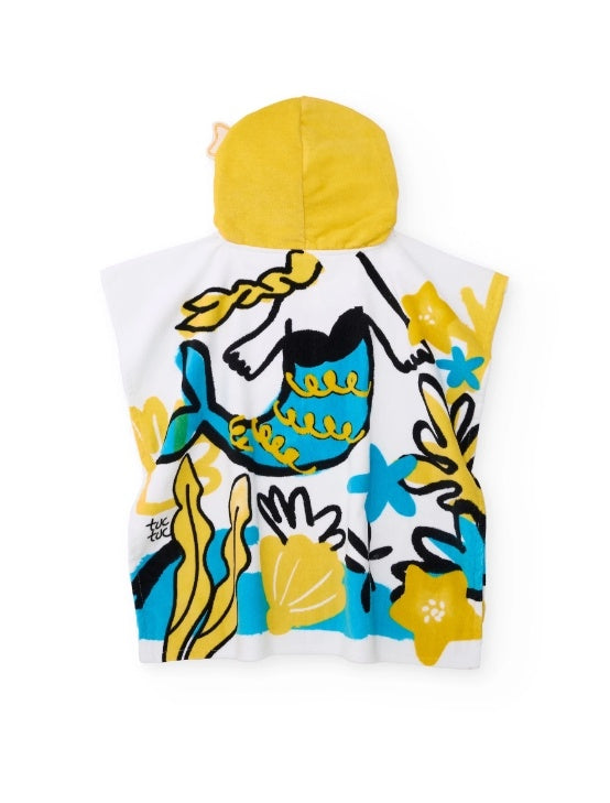 Asciugamano poncho in maglia da bambina con motivo sirena