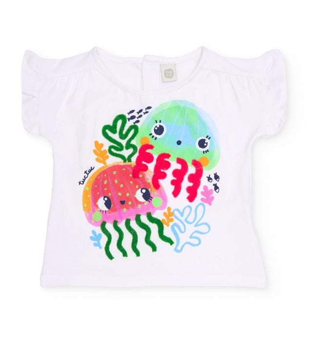 Completo da bambina in maglia con stampa di meduse
