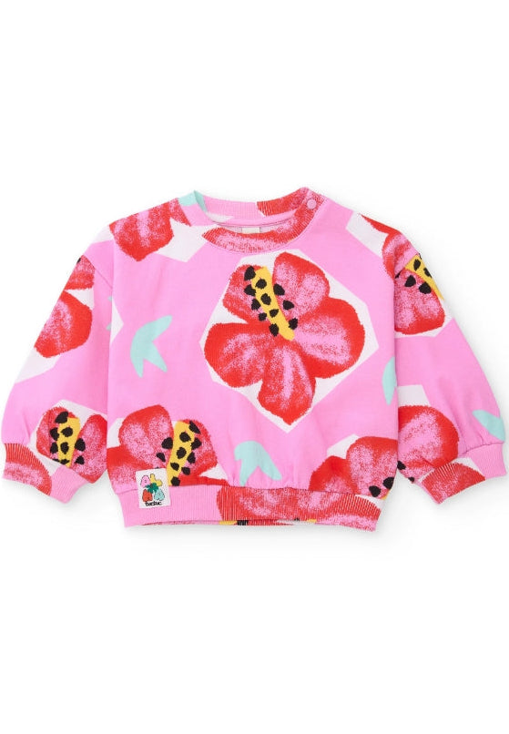 Felpa da bambina in maglia con stampa floreale