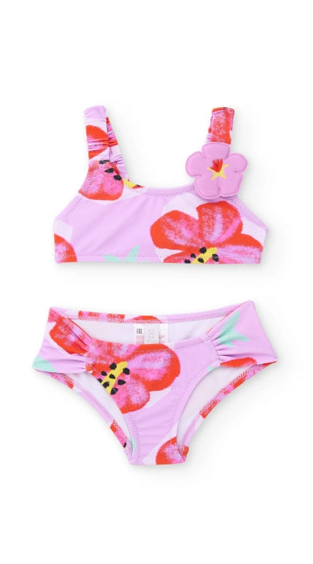 Bikini da bambina in maglia con applicazione a fiore