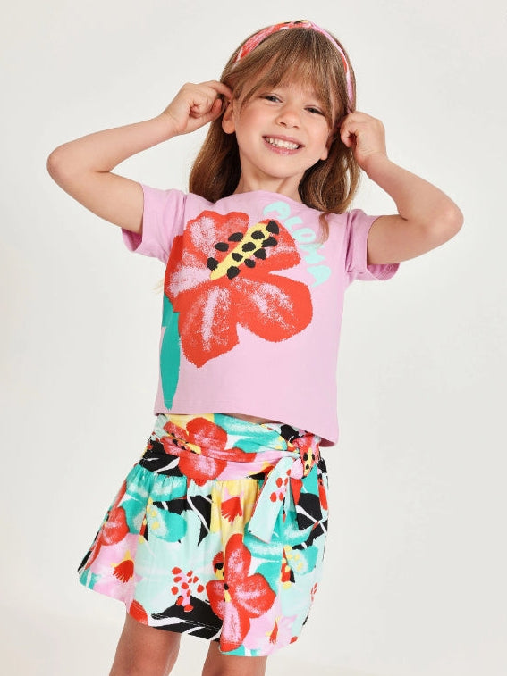 Completo da bambina in maglia con motivo floreale