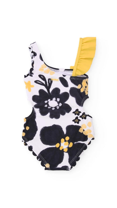 Costume da bagno da bambina in maglia con design asimmetrico