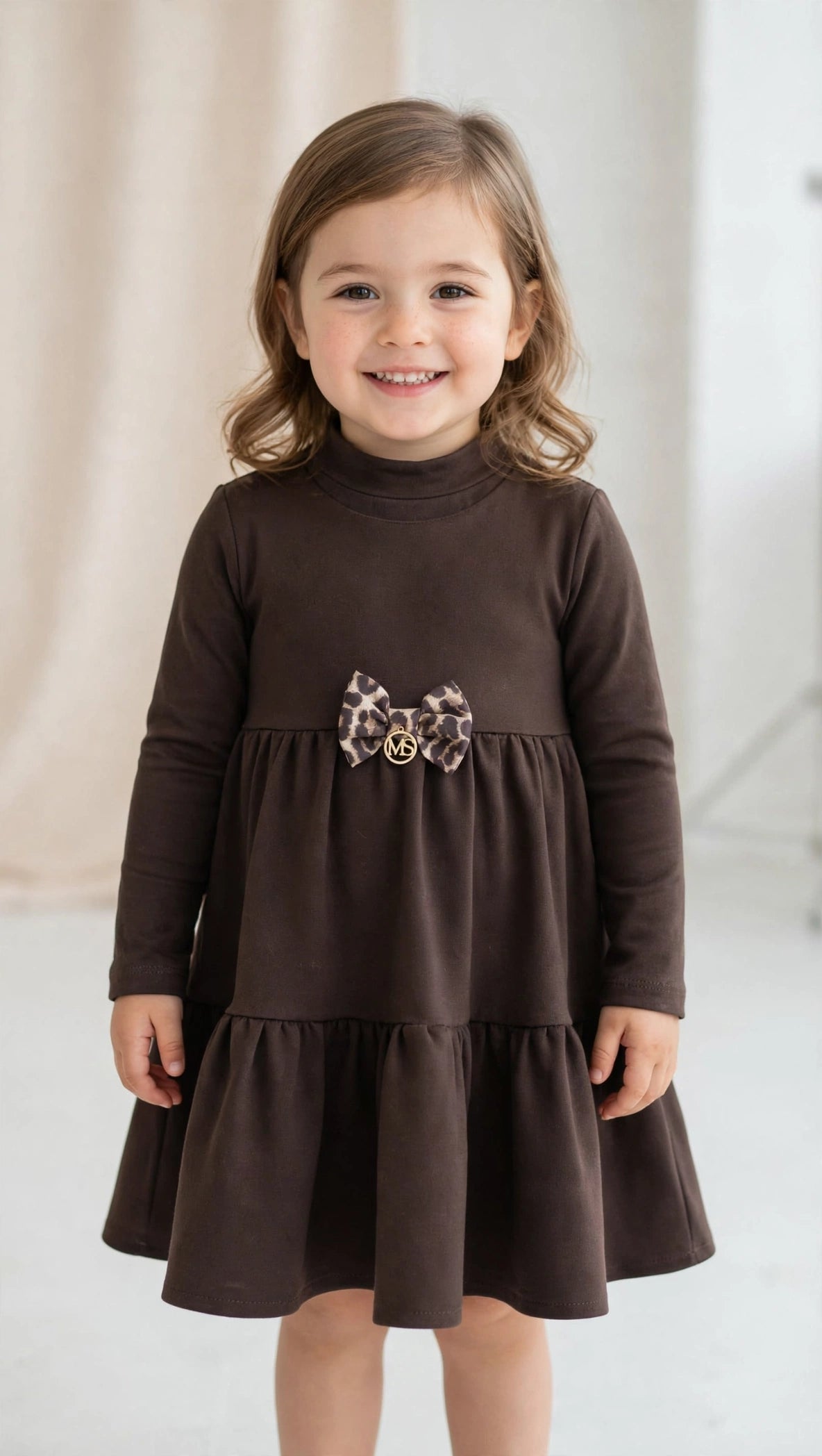 ABITO BAMBINA MON SOURIRE - CIOCCOLATO CON FIOCCO LEOPARDATO