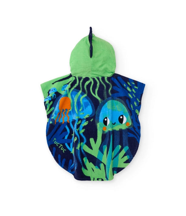 Asciugamano poncho da bambino in maglia con dettagli ricamati