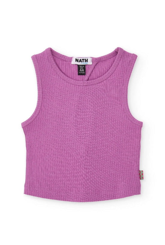 Top da ragazza in maglia a coste