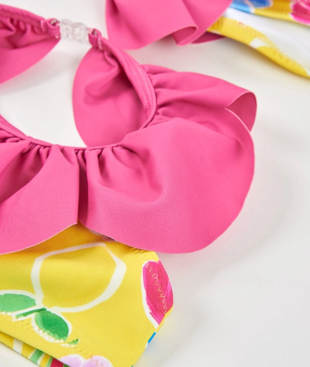 Bikini da bambina in maglia con volant