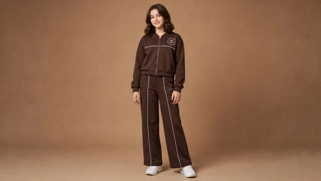 Completo HANGAR93 da ragazza, bomberino crop con zip e pantalone a gamba larga, garzato