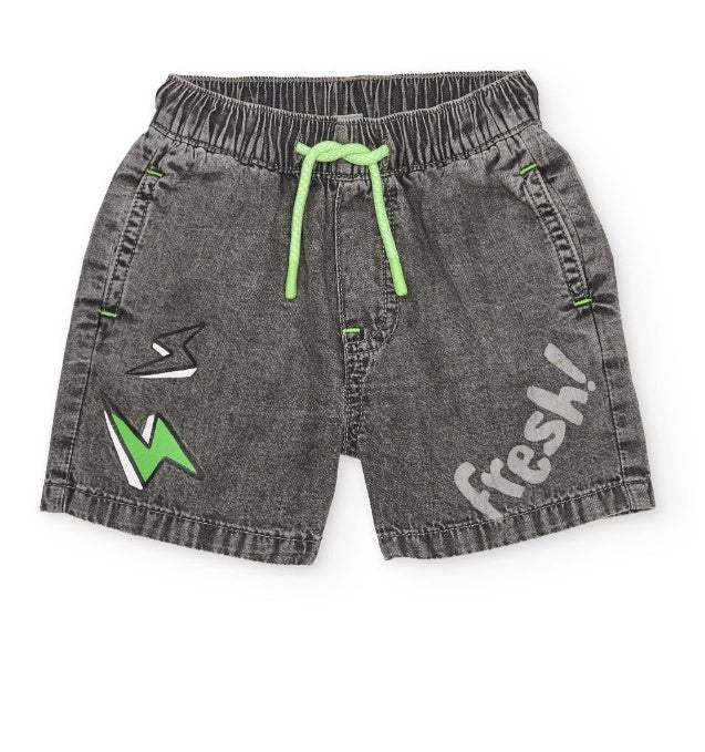 Bermuda da bambino in tessuto in denim effetto lavato