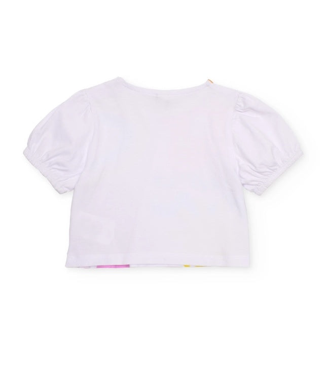 T-shirt da bambina in maglia con maniche arricciate