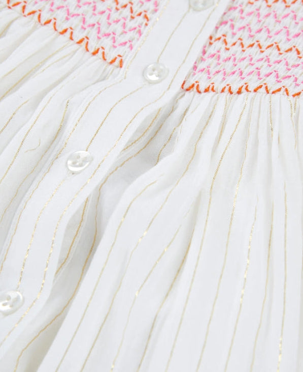 Vestito da bambina in tessuto con pannello a punto smock