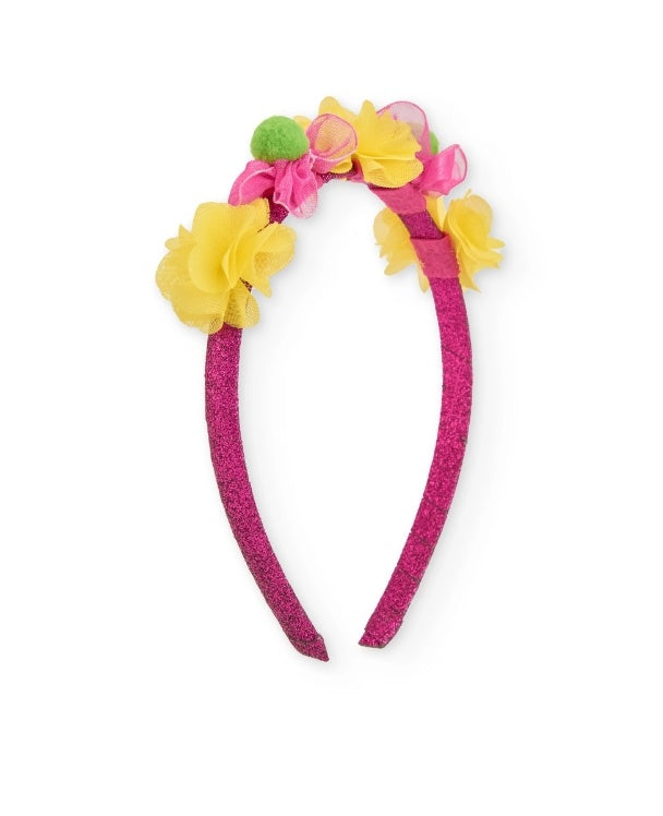 Cerchietto da bambina in tessuto liscio con decorazioni floreali