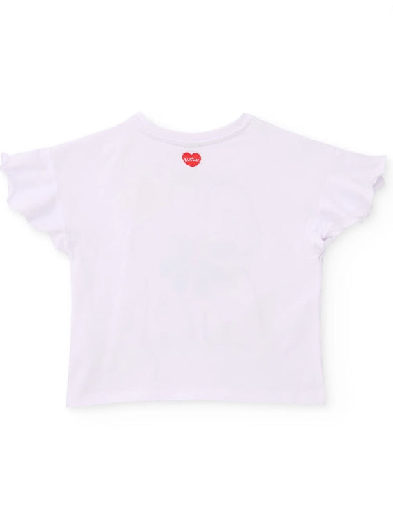 T-shirt da bambina in maglia con maniche con volant
