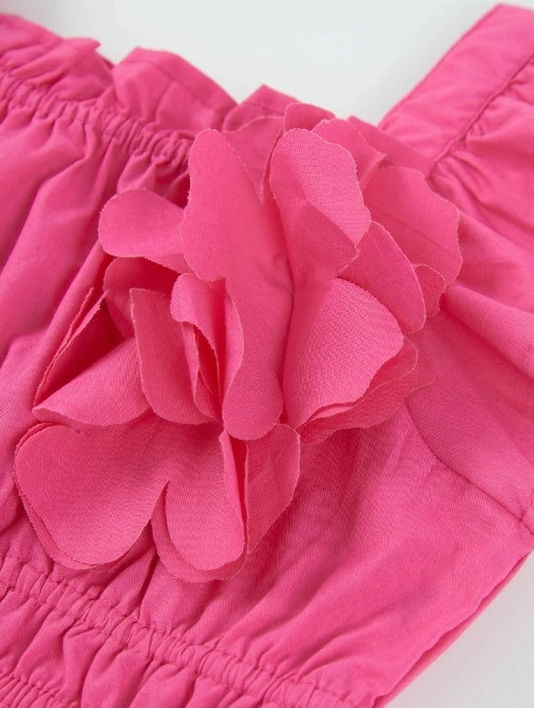 Top da bambina in tessuto piano con applicazione di fiori