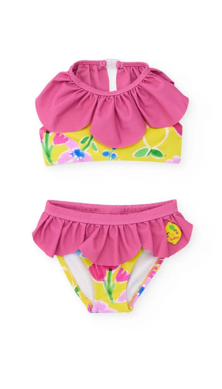 Bikini da bambina in maglia con volant