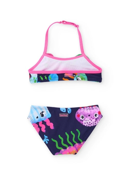 Bikini da bambina in maglia con fiori applicati