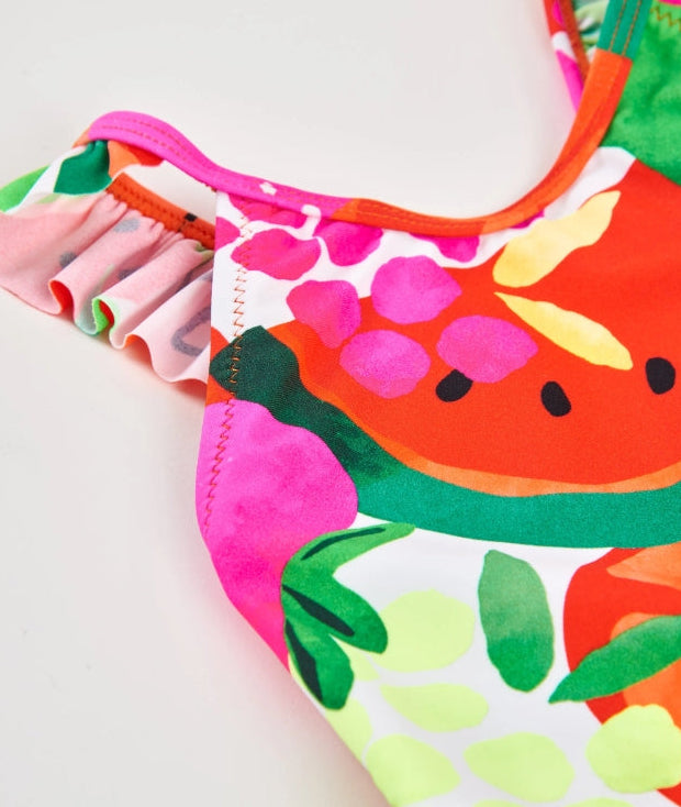 Costume da bagno da bambina in maglia con volant sulle spalline