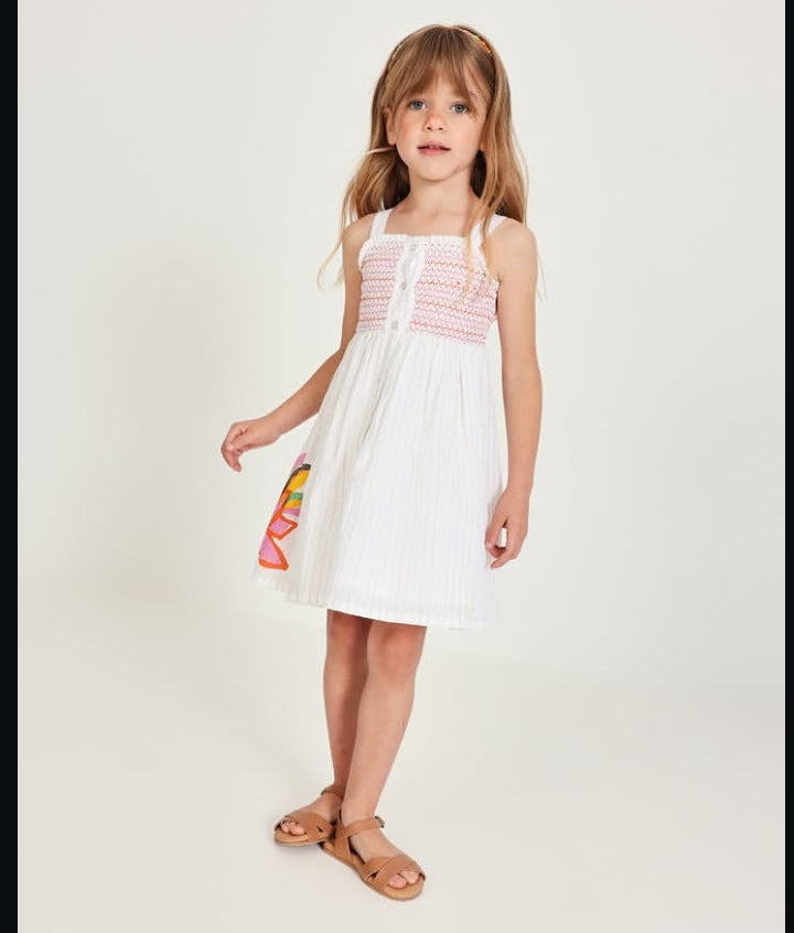 Vestito da bambina in tessuto con pannello a punto smock