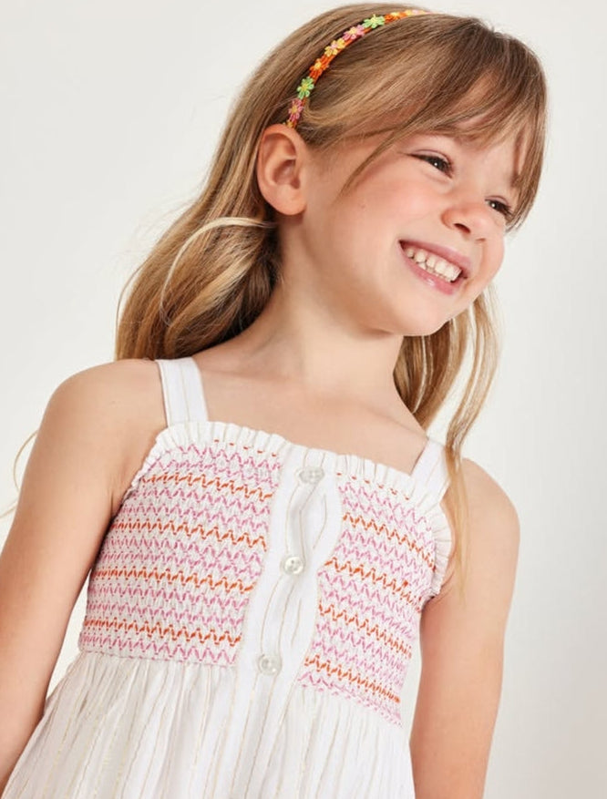 Vestito da bambina in tessuto con pannello a punto smock