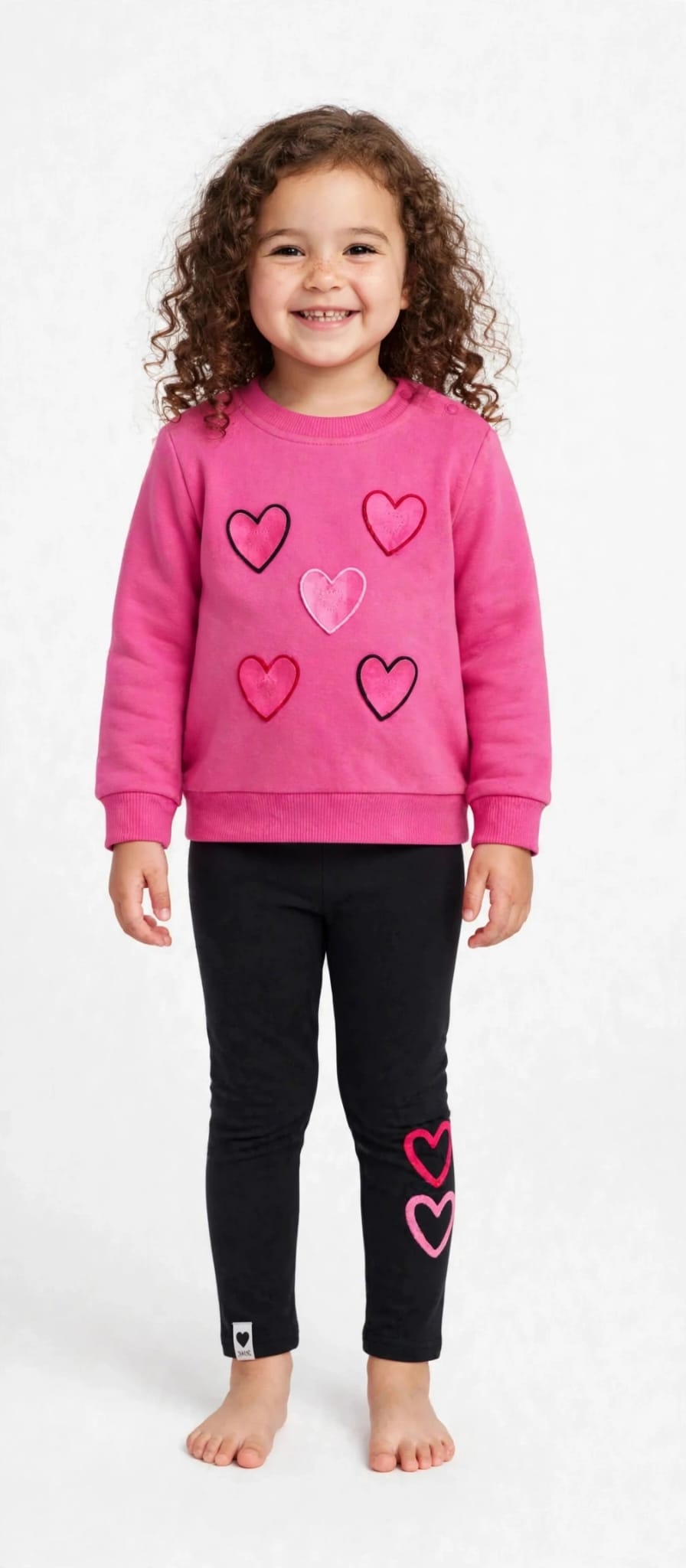 Completo da bambina in felpa con felpa con applicazioni di cuori e leggings tuc tuc