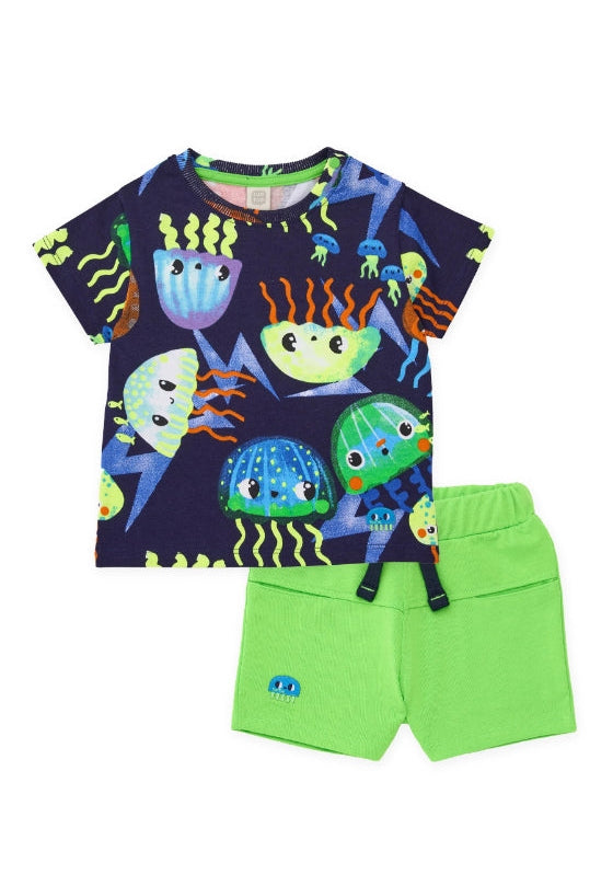 Completo da bambino in maglia con stampa di meduse