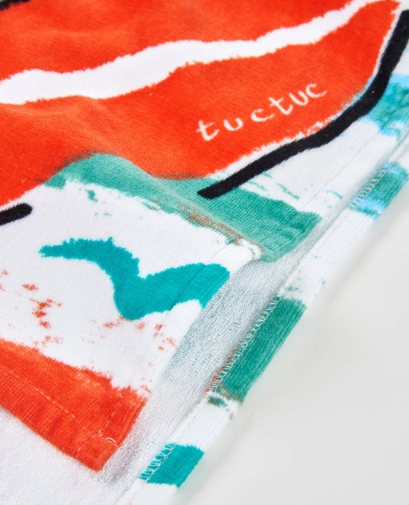 Asciugamano poncho da bambino in maglia con applicazioni in rilievo