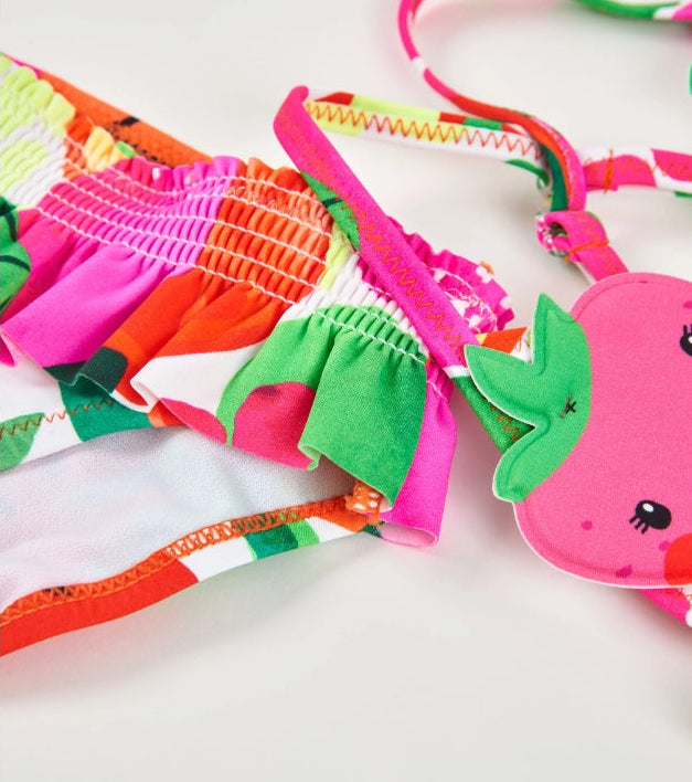 Bikini da bambina in maglia con frutti imbottiti