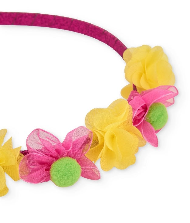 Cerchietto da bambina in tessuto liscio con decorazioni floreali