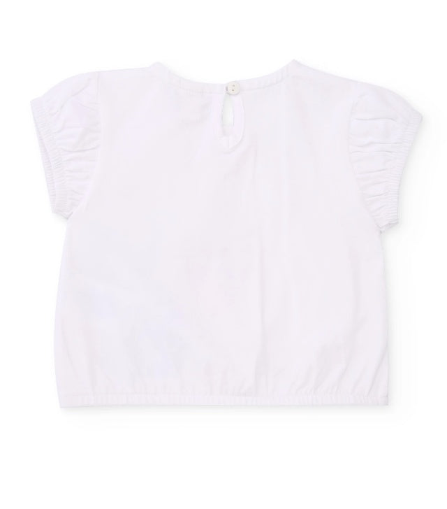 T-shirt da bambina in maglia con fiore in rilievo