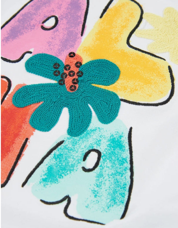 T-shirt da bambina in maglia con maniche con volant