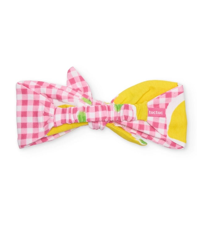 Fascia per capelli da bambina in maglia con stampa vichy