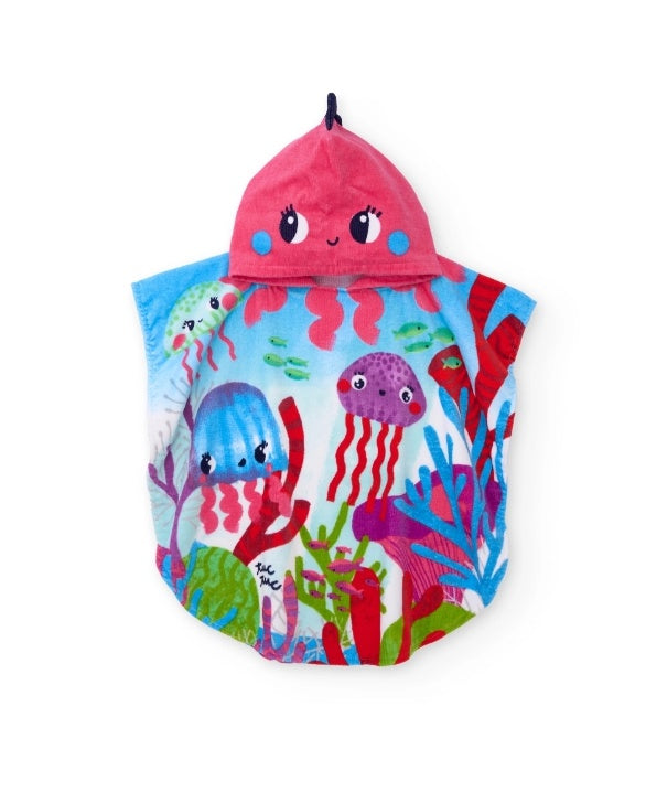 Asciugamano poncho da bambina in maglia con cappuccio