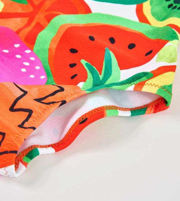 Costume da bagno da bambina in maglia con volant sulle spalline