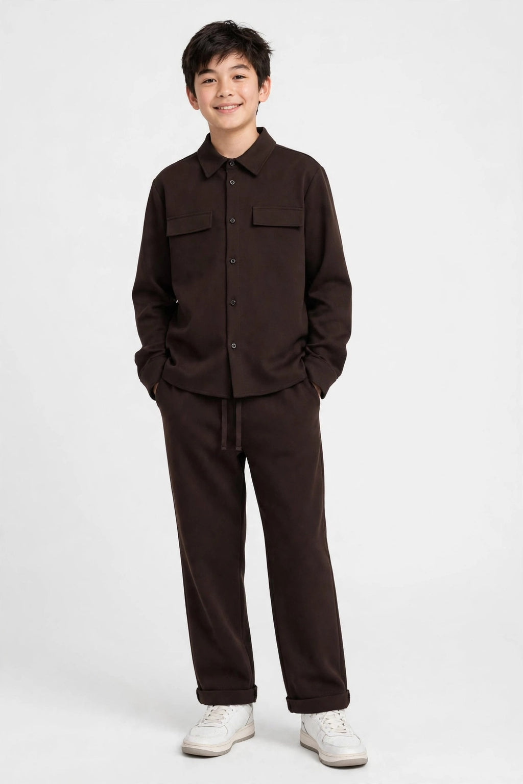 COMPLETO  Monsurire CAMICIA + PANTALONE - CIOCCOLATO - da bambino e ragazzo