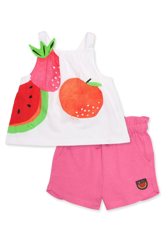 Completo da bambina in maglia con grande stampa