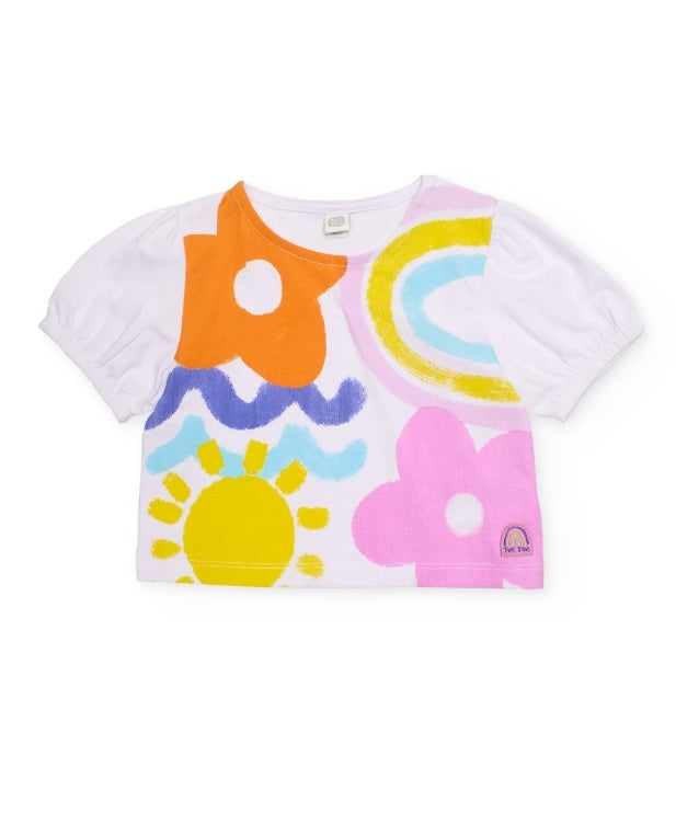 T-shirt da bambina in maglia con maniche arricciate
