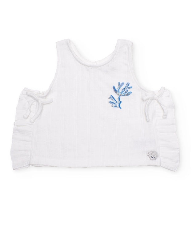 Top da bambina in maglia con paillettes decorative