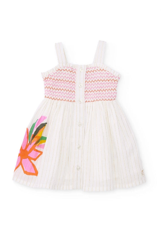 Vestito da bambina in tessuto con pannello a punto smock