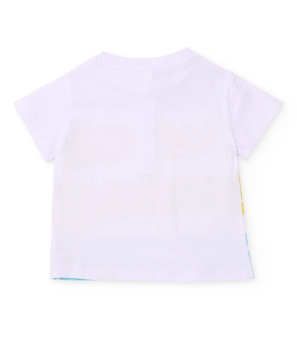 T-shirt bambino in maglia con righe orizzontali