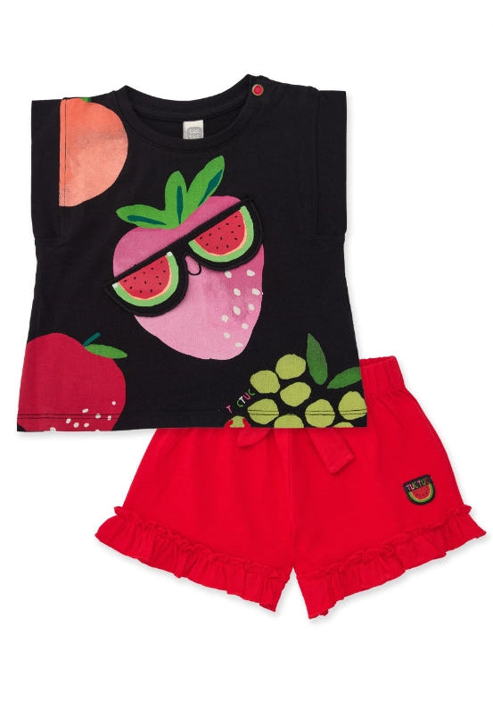 Completo da bambina in maglia con occhiali applicati