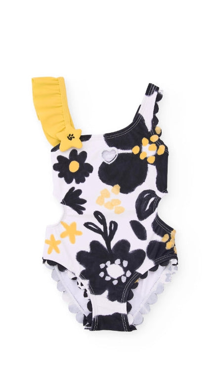 Costume da bagno da bambina in maglia con design asimmetrico